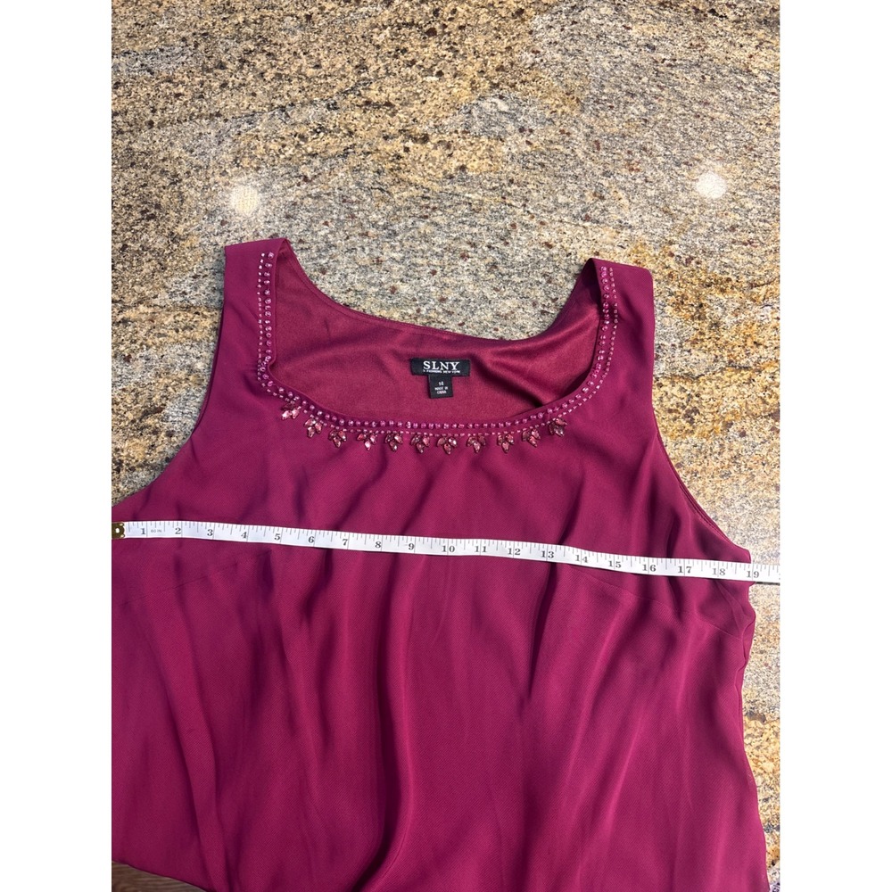 SLNY Womens Plum Purple Beaded Tiered Dress Jacket 2-piece Set Size 14 - Picture 6 of 13
